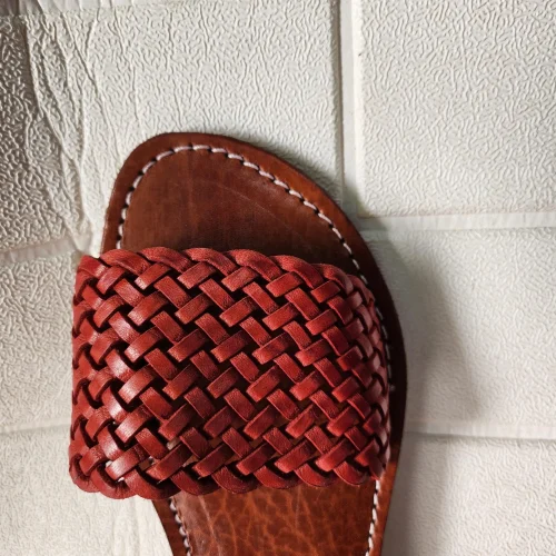 Women’s Terracotta Braided Moroccan Leather Slides