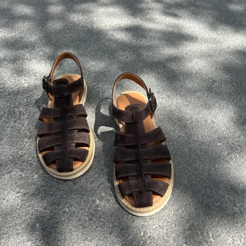 Women's Brown Suede Fisherman Sandals: Closed Toe Leather Straps